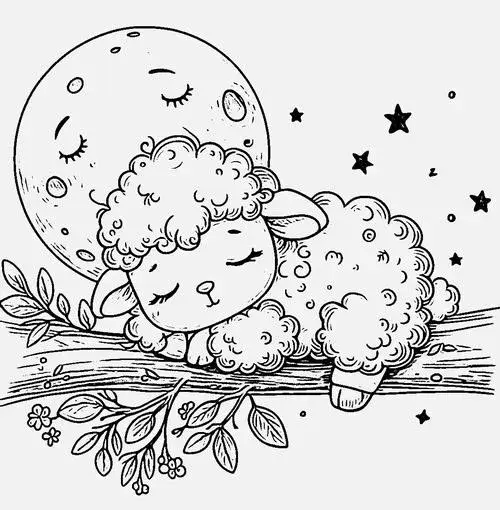 Tranh bé tập tô cừu con trong nông trại đồng quê yên ả