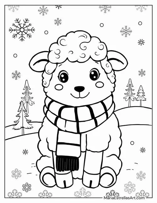 Tờ giấy tô màu con cừu hiền lành màu sắc dịu nhẹ