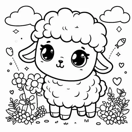 Trang tô màu cừu hoạt hình màu sáng nét đơn giản cho bé tập tô