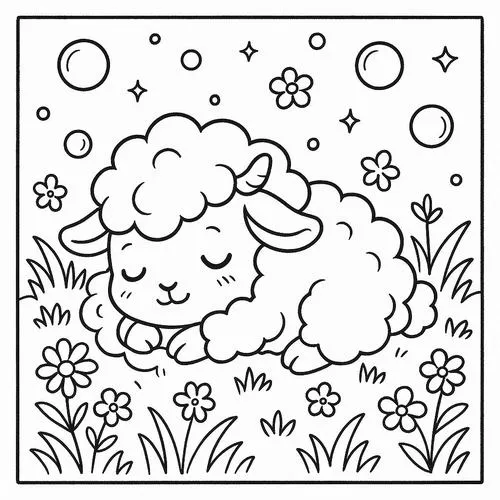 Tờ giấy tô màu cừu hoạt họa lông xoăn tròn như mây cho trẻ 4 tuổi