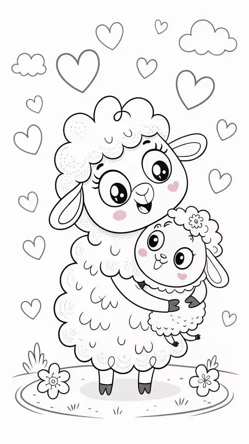 In hình tập tô cừu con với đầu cừu tai cừu rõ nét