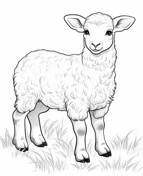 In hình tập tô cừu bé chân ngắn dễ thương hình nét đơn giản