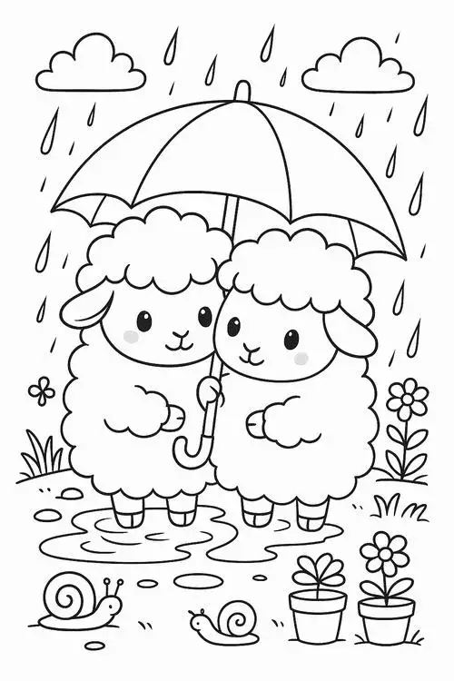 Mẫu tranh tô màu cừu đáng yêu tai cừu tròn lông mềm mại