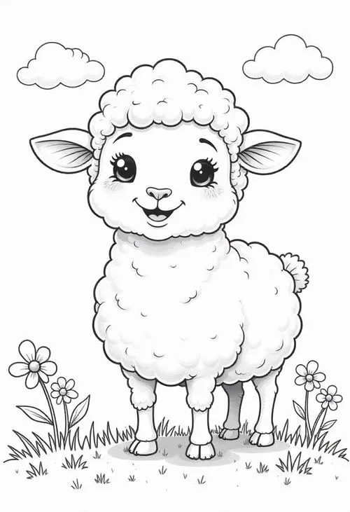 Bức tranh tô cừu hoạt họa đội nơ tạo cảm giác bình yên