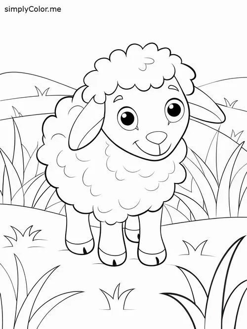 Hình vẽ tranh tô màu cừu non hiền khô cho bé tập tô
