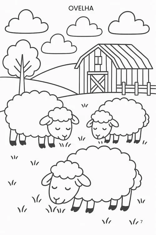 Mẫu tranh tô màu cừu đáng yêu lông xoăn tròn cho trẻ 6 tuổi