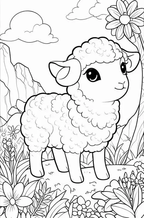 Bức tranh tô cừu nhỏ lông cừu trắng cảm giác bình yên cho bé 3 tuổi