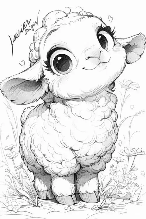 Hình tô màu cừu non thân tròn mềm mặt hiền lành rất dễ thương