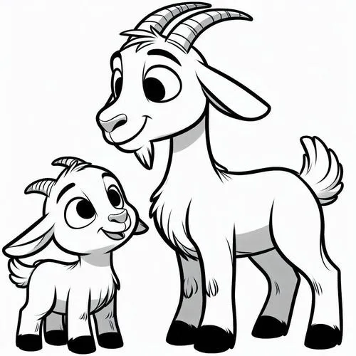 Tô màu vui dê con chơi cùng dê mẹ trên đồng cỏ