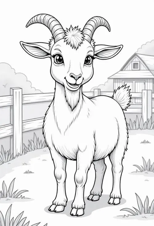 Trang học tô màu dê và đàn dê trong chuồng trại
