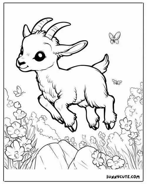 Tranh bé tập tô dê con nhút nhát đứng gần dê mẹ