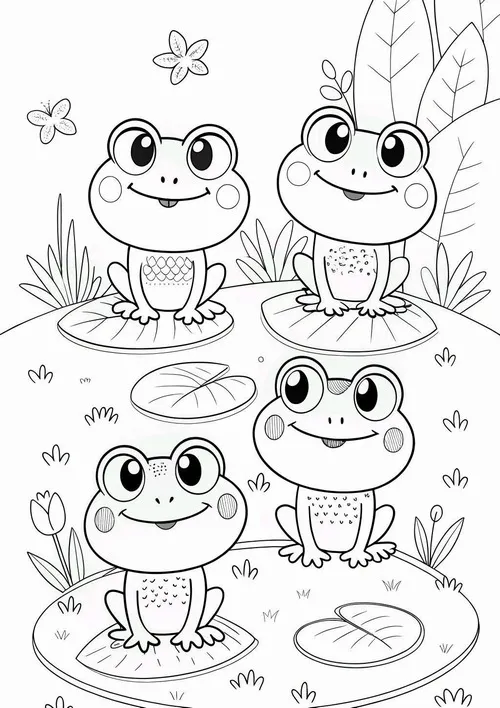 14 Tranh tô màu con ếch ngồi trên lá súng vui tươi
