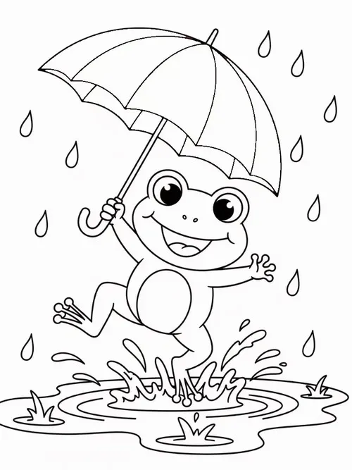 23 Tranh tô màu frog con ngắm mưa rào nhảy tí tách