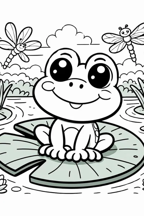 13 Tờ giấy tô màu frog nhỏ ngồi hát bên ao cho trẻ 4 tuổi