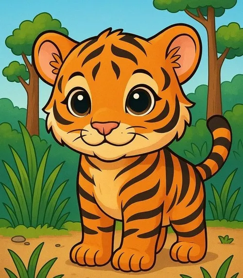 1 Hổ con và rừng xanh trong bộ tranh tô màu dành cho bé