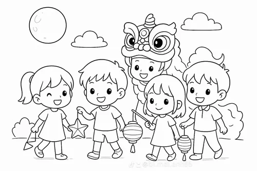 In hình tập tô con lân đỏ vàng rực rỡ cho trẻ 4 tuổi