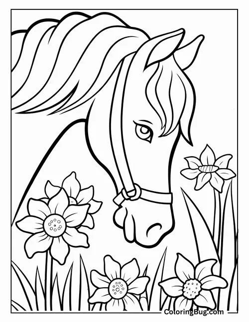 43 Tranh tô màu con ngựa dáng đứng cao trên đồng cỏ