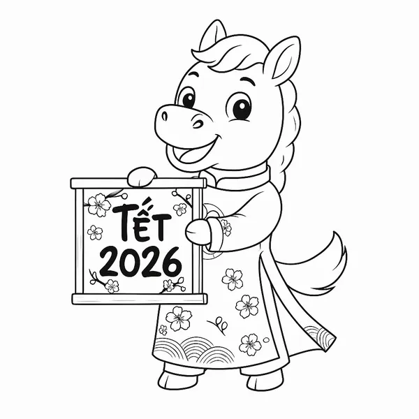 80 Tranh Tô Màu Con Ngựa xuân Bính Ngọ 2026 giúp bé thêm hứng thú dịp Tết