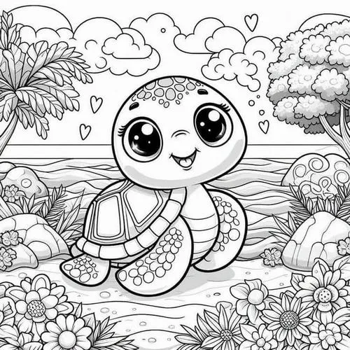 Hình tô màu rùa nhỏ dễ thương, mắt tròn hiền lành