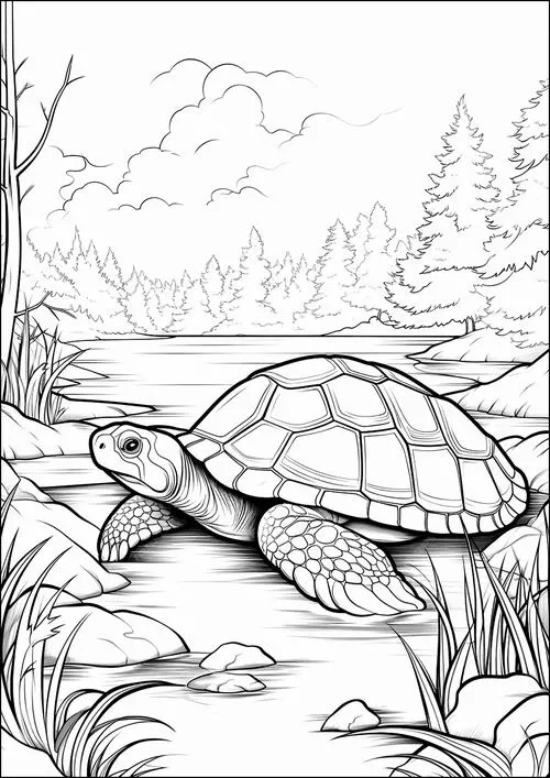 Tranh tô màu con rùa giúp bé thư giãn sau giờ học