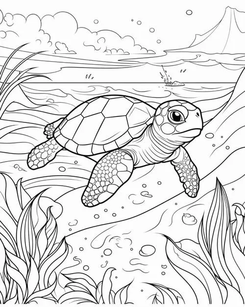 Hình tô màu rùa dễ thương, đường nét to cho bé 3 tuổi