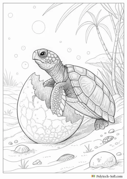 Hình vẽ tranh tô màu rùa biển bên cây cỏ xanh