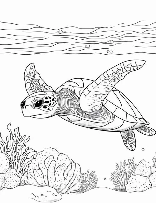 Bức tranh tô rùa biển và sóng nước dịu mát