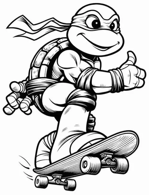 Tranh tô màu ninja rùa hoạt hình với nụ cười hiền