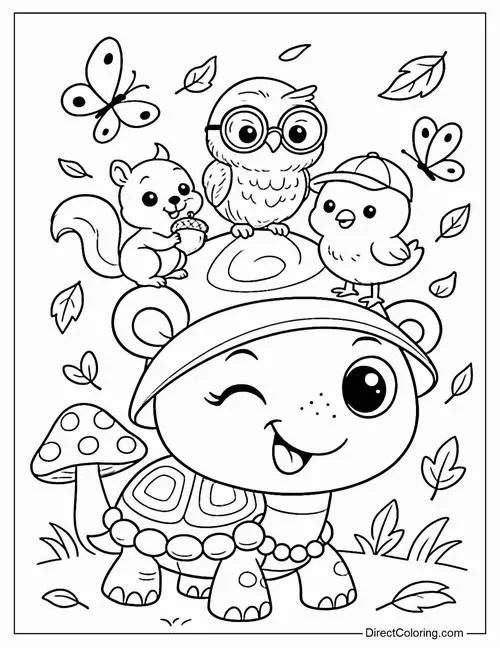 In hình tập tô rùa mắt tròn đáng yêu