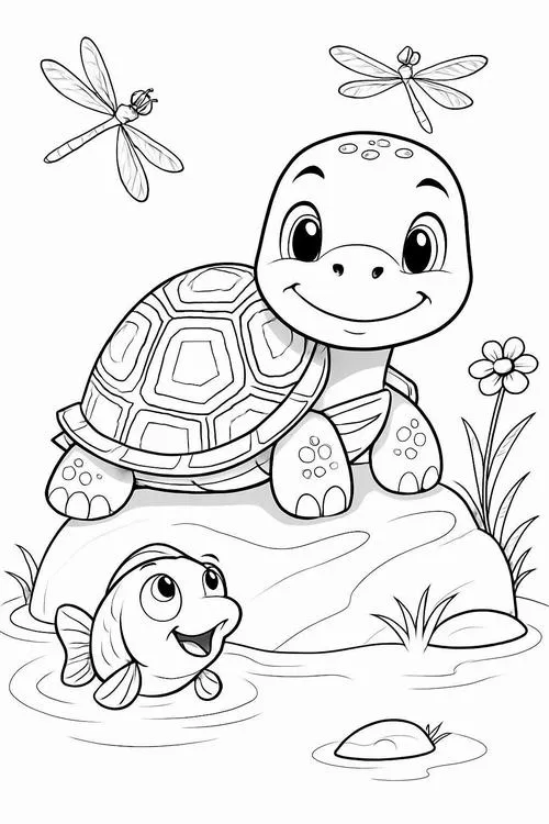 Tô màu vui con rùa di chuyển chậm rãi