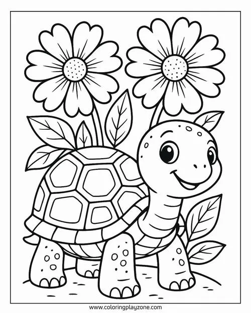 Tô màu sáng tạo rùa với màu xanh nâu