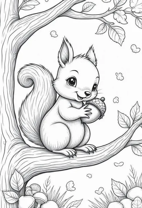 20 Tô màu sáng tạo sóc tí hon cầm hạt dẻ cười tít mắt