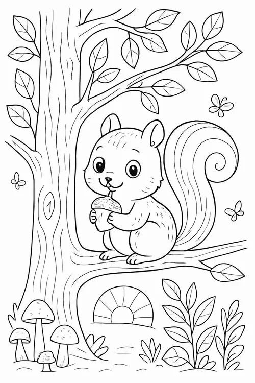 23 Hình vẽ tranh tô màu con sóc gặm hạt dẻ trông vui cực
