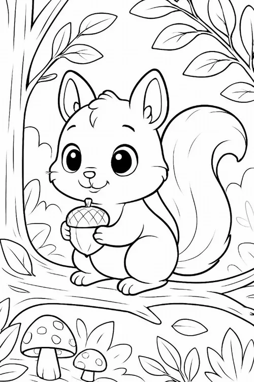 24 Trang tô màu con sóc đỏ rừng thông nhẹ nhàng dễ vẽ