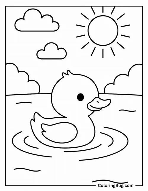 26 Hình vẽ tranh tô màu vịt con đứng bên hoa sen hồng cho trẻ 4 tuổi