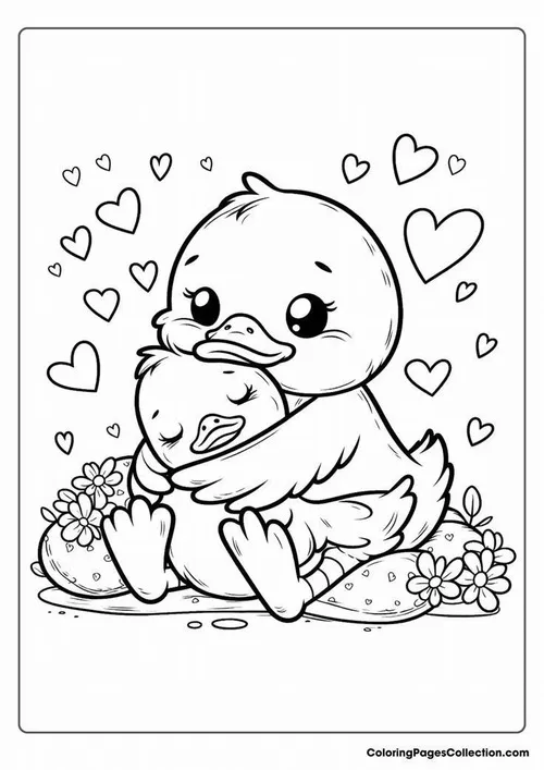 17 Hình tô màu vịt nhỏ đang bơi vòng quanh mặt hồ xanh