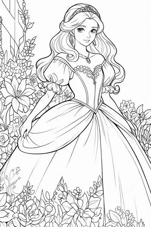 86 90+ Tranh tô màu Công Chúa cute váy xòe dịu dàng phong cách cổ tích nhẹ nhàng