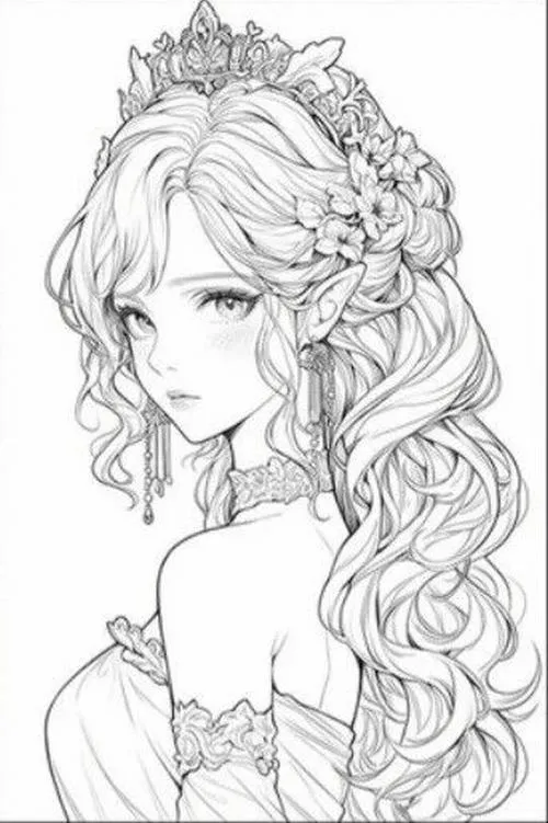 Hình vẽ tranh tô màu công chúa anime cho bé 5 tuổi