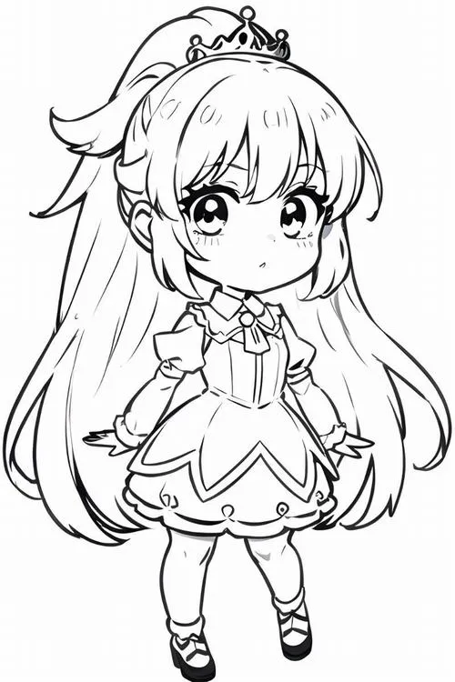 Mẫu tranh tô màu công chúa anime váy xếp tầng đẹp