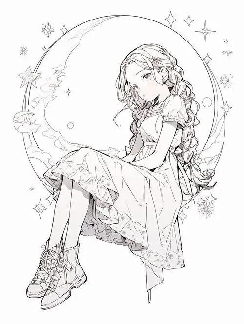 2 Tranh bé tập tô công chúa anime tóc trắng bạch kim ngầu