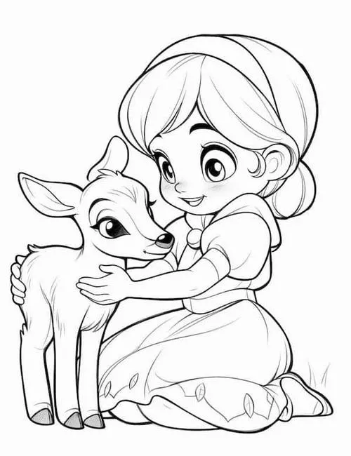 32 Hình tô màu Bạch Tuyết váy vàng xanh dương và chú nai con