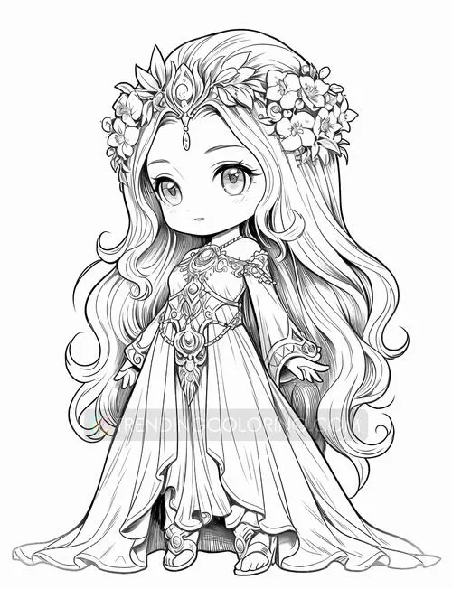 Bức tranh tô công chúa chibi đầu to tròn cho bé 3 tuổi