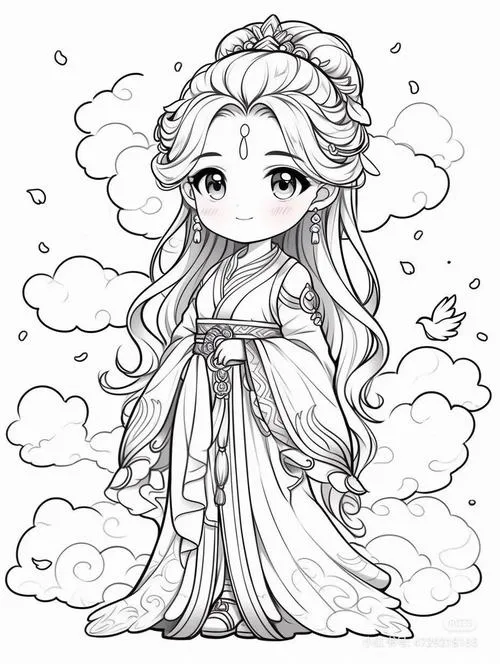 Hình tô màu công chúa hoạt hình cổ trang mắt to long lanh cute