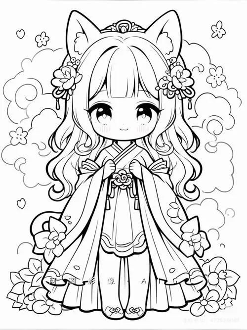 Trang tô màu nhân vật chibi váy xòe màu pastel dễ thương