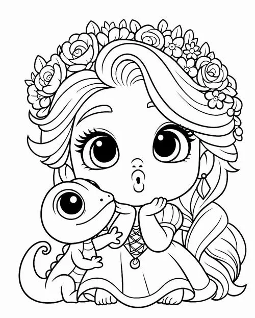 Công chúa chibi váy xòe dễ thương cho bé tập tô mỗi ngày