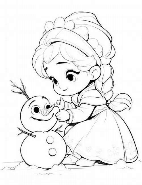 Hình vẽ tranh tô màu công chúa tóc mây mắt to cute