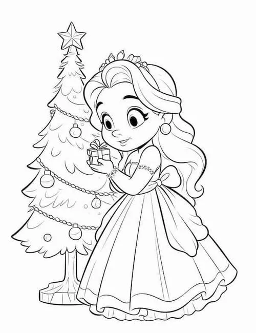 Tờ giấy tô màu Elsa chibi váy xòe pastel cho trẻ 4 tuổi