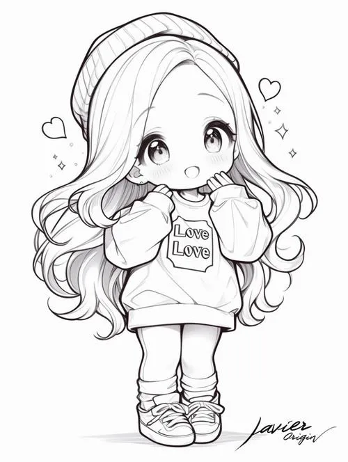 Tranh tô màu công chúa chibi váy xòe mắt to long lanh dễ tô