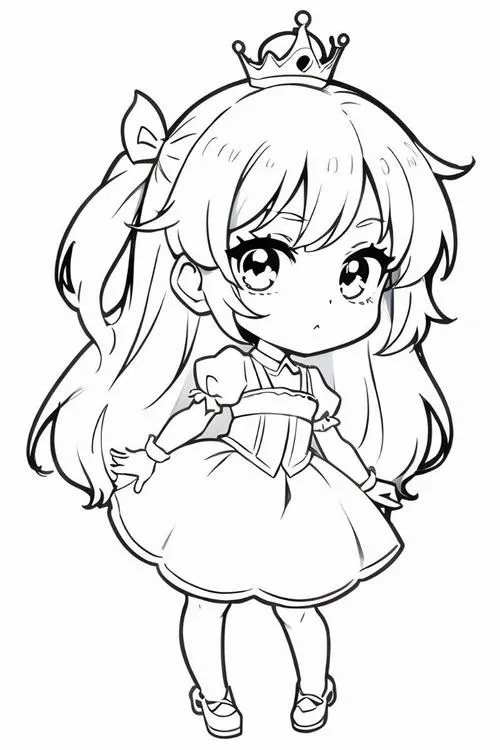 Tờ giấy tô màu công chúa phong cách chibi biểu cảm ngộ nghĩnh cute