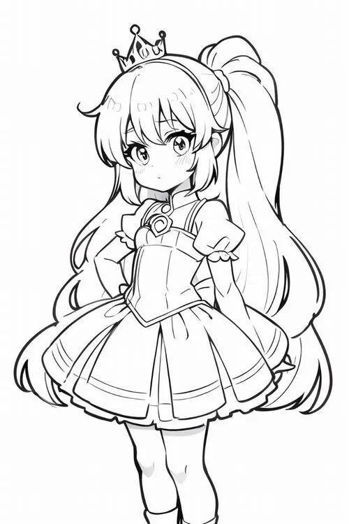 Hình vẽ tranh tô màu Lọ Lem chibi nét bo tròn dễ thương